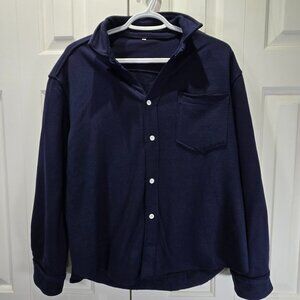 New Navy Blue Button-Up Sweater with Front Pockets – Size Large